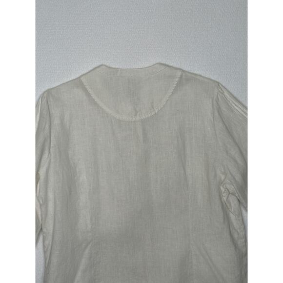Soft Surroundings White Linen crochet Front Blouse Button Down pleated sleeves M - Picture 13 of 14